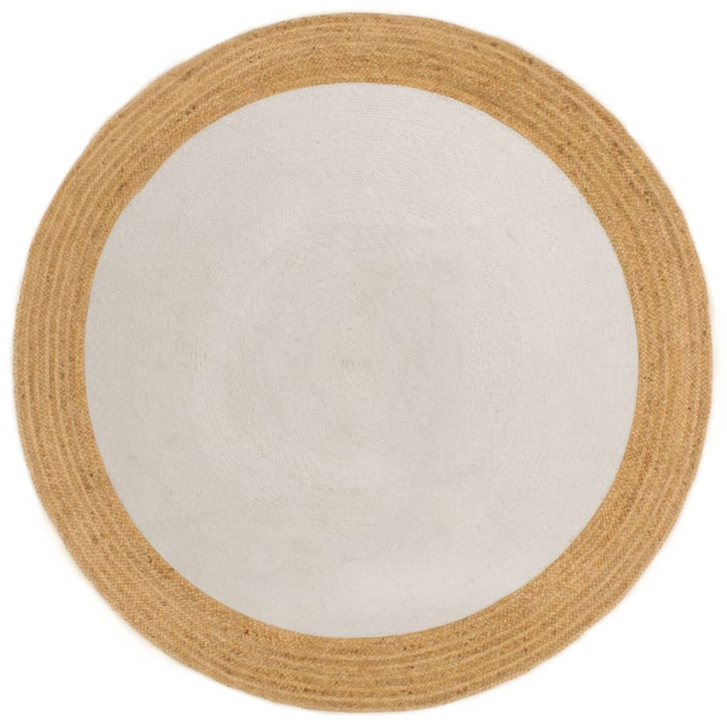 Vloerkleed Rond Gevlochten Jute En Katoen En Naturel 120 cm Wit