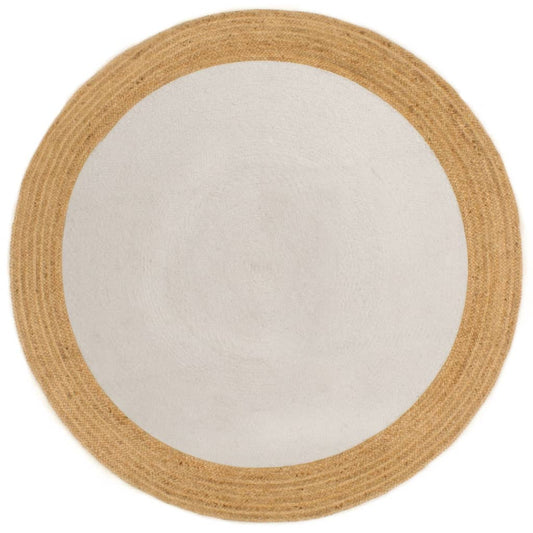 Vloerkleed Rond Gevlochten Jute En Katoen En Naturel 150 cm Wit