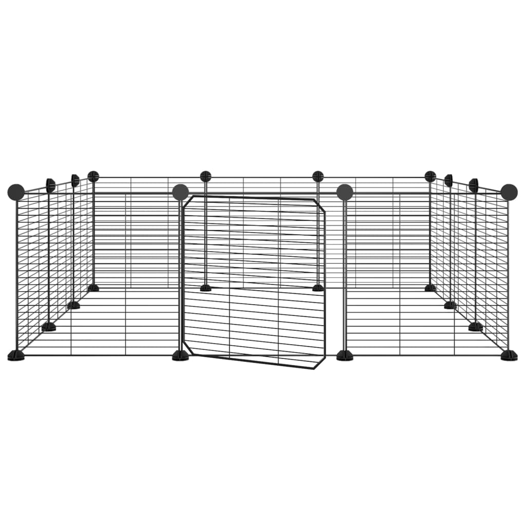 Huisdierenkooi Met Deur 12 Panelen 35X35 Cm Staal Zwart 1.5 cm 12 panelen met deur