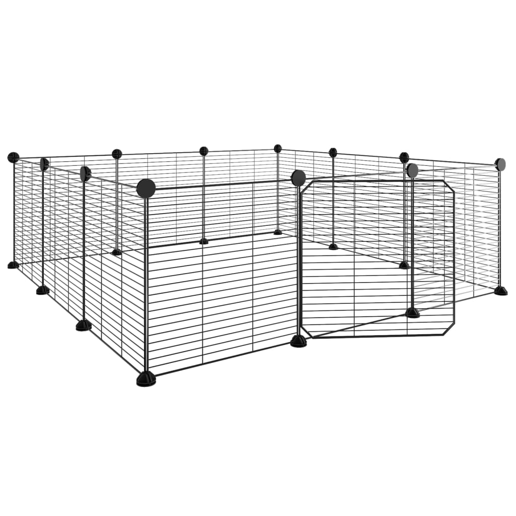 Huisdierenkooi Met Deur 12 Panelen 35X35 Cm Staal Zwart 1.5 cm 12 panelen met deur