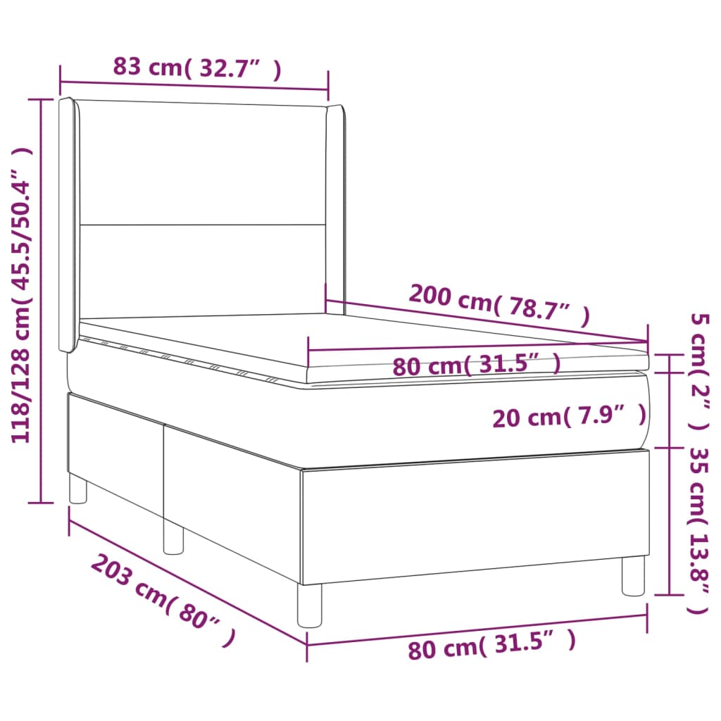 Boxspring Met Matras Kunstleer Zwart 80X200 Cm