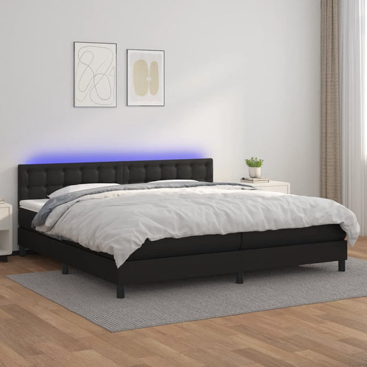 Boxspring Met Matras En Led Kunstleer Zwart 200X200 Cm