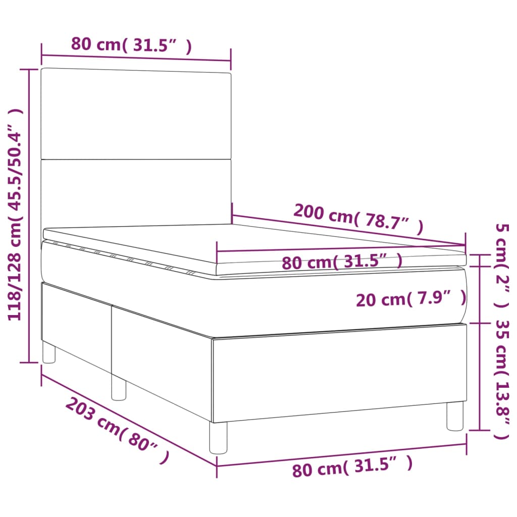 Boxspring Met Matras En Led Kunstleer Zwart 80X200 Cm