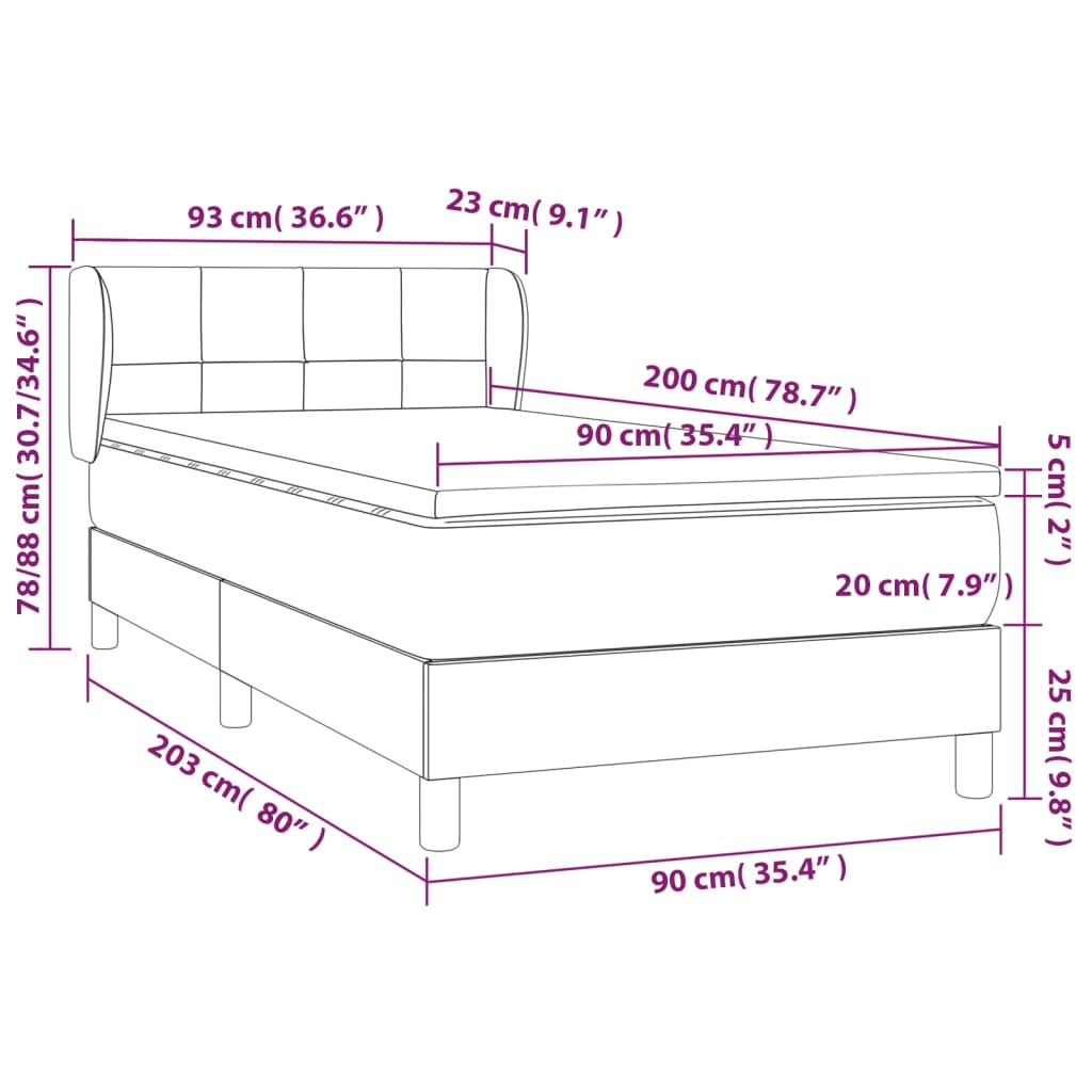 Boxspring Met Matras Stof Zwart 90X200 Cm