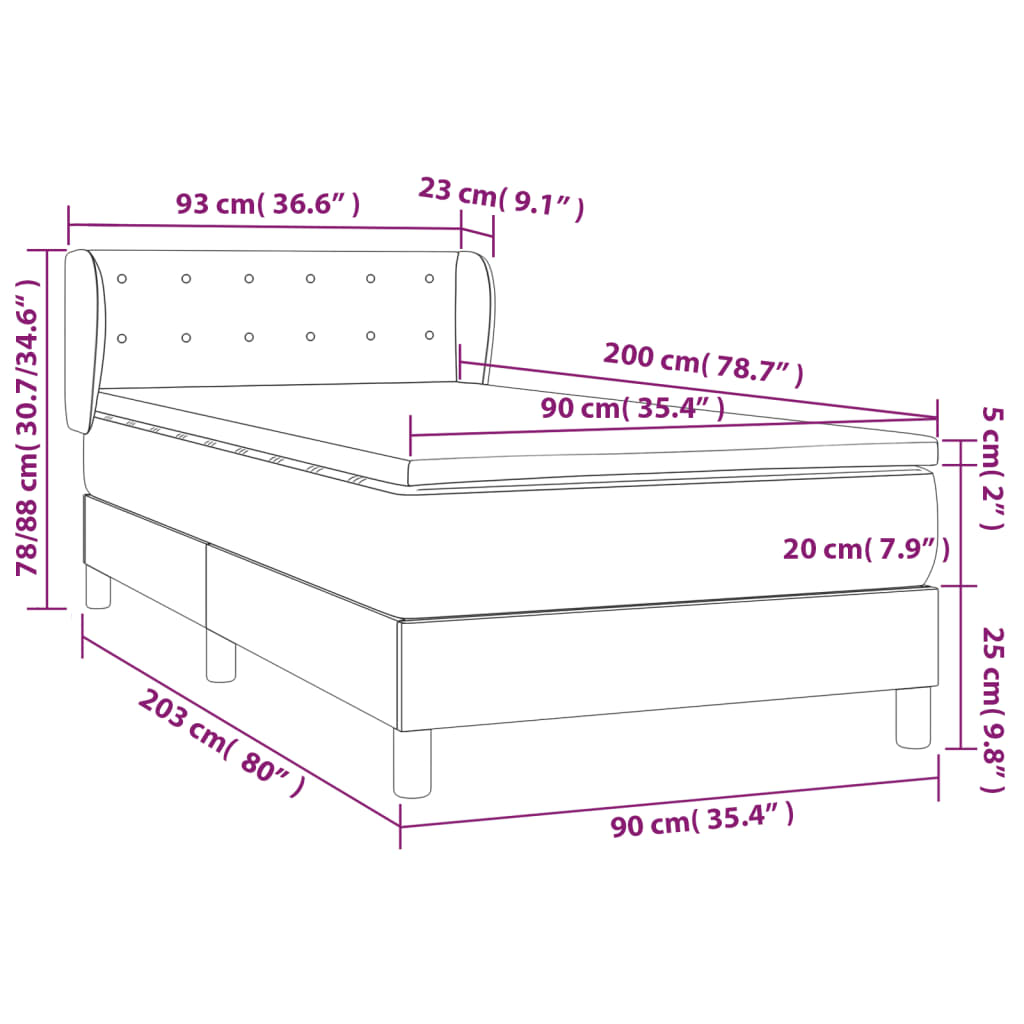 Boxspring Met Matras Stof Zwart 90X200 Cm