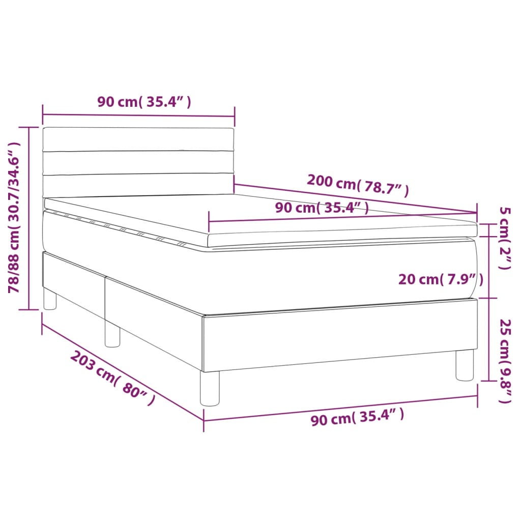 Boxspring Met Matras Stof Zwart 90X200 Cm