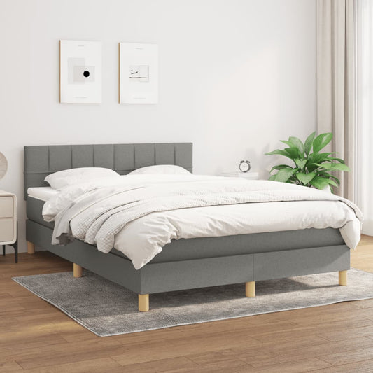 Boxspring Met Matras Stof Donkergrijs 140X190 Cm