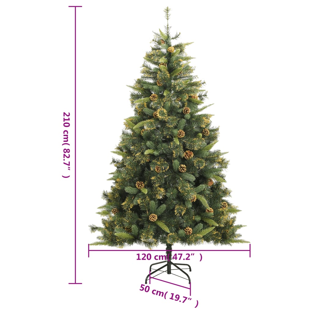 Kunstkerstboom met scharnieren en dennenappels 210 cm