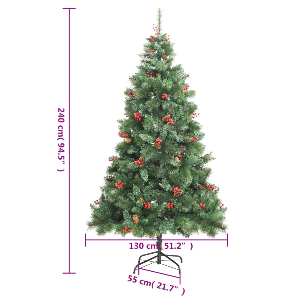 Kunstkerstboom met scharnieren dennenappels en bessen 240 cm