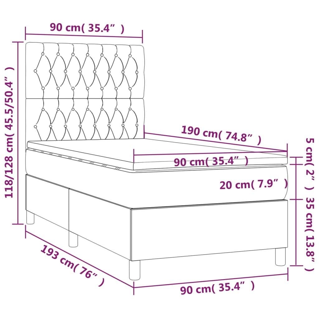 Boxspring Met Matras Stof Zwart 90X190 Cm