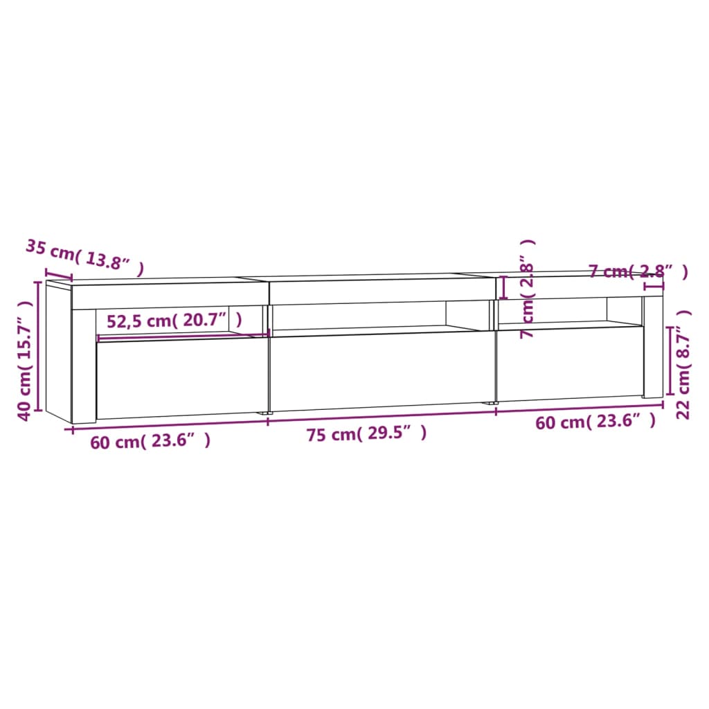 Tv-Meubel Met Led-Verlichting 195X35X40 Cm Betongrijs 195 x 35 x 40 cm