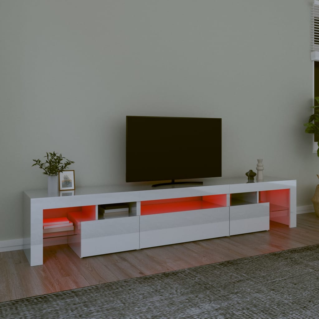 Tv-Meubel Met Led-Verlichting 215X36,5X40 Cm Hoogglans Wit 215 x 36.5 x 40 cm