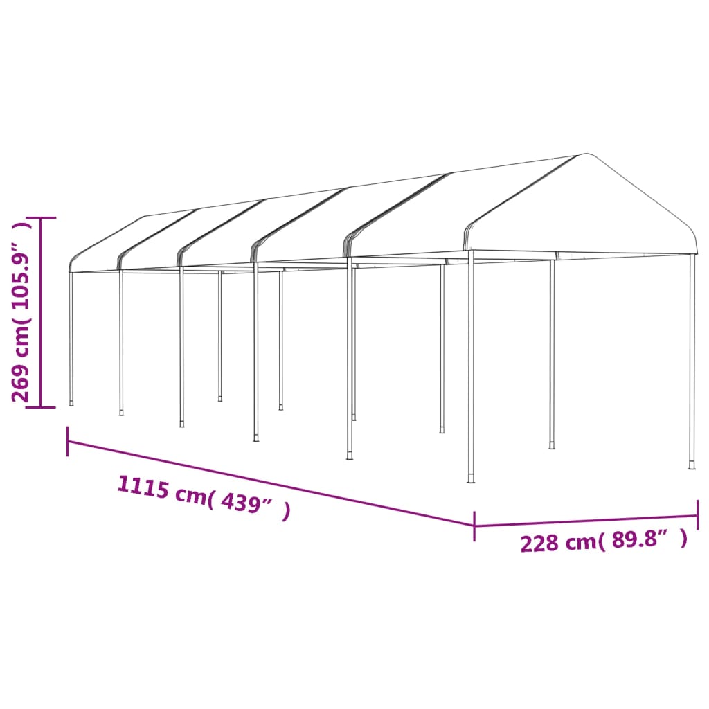 Prieel Met Dak 11,15X2,28X2,69 M Polyetheen Wit