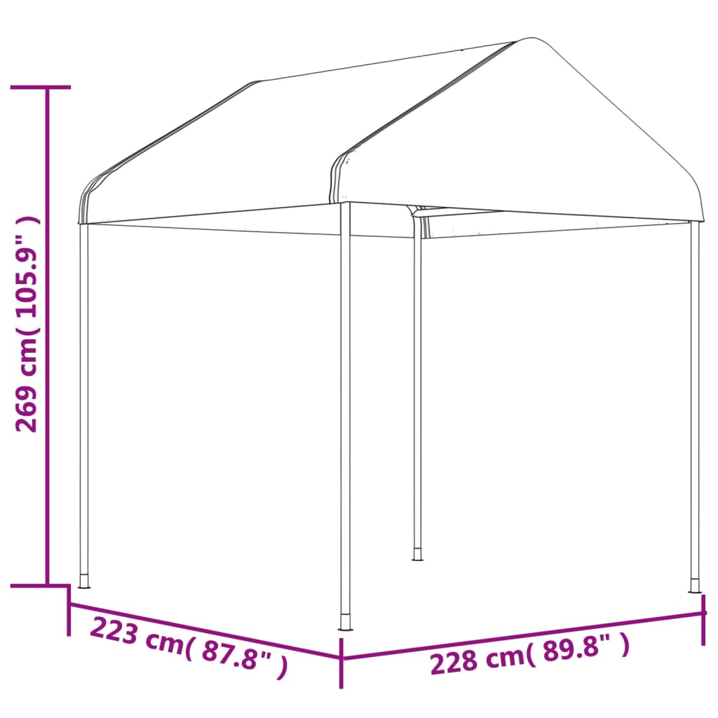 Prieel Met Dak 15,61X2,28X2,69 M Polyetheen Wit