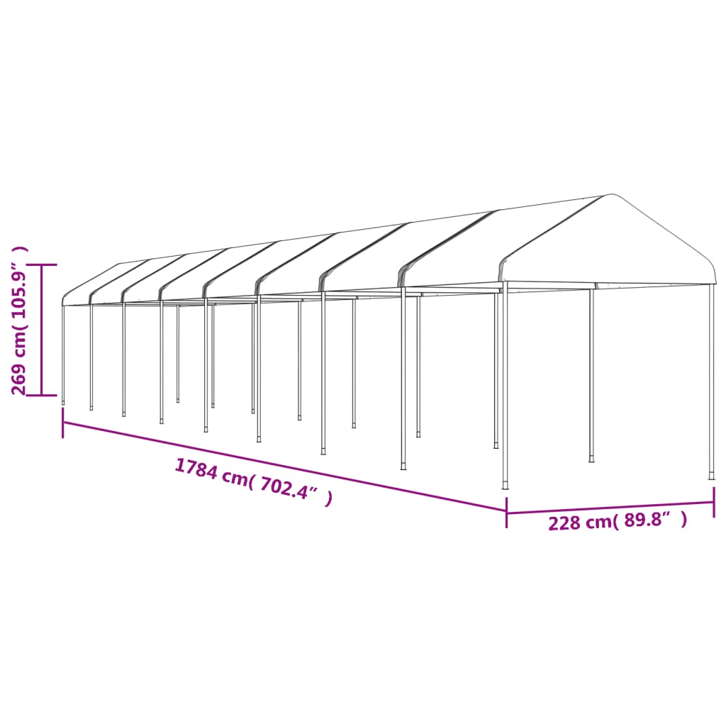 Prieel Met Dak 17,84X2,28X2,69 M Polyetheen Wit