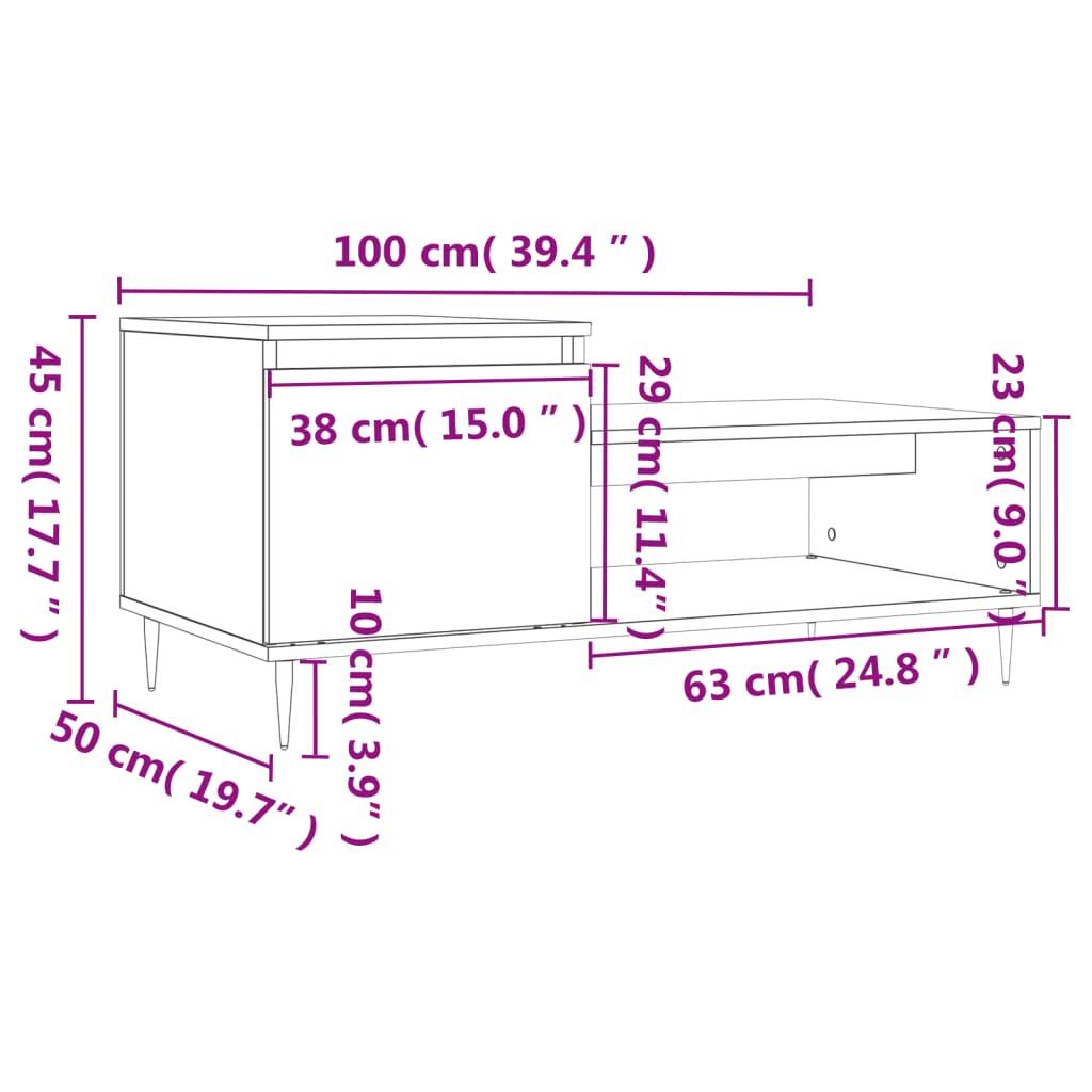 Salontafel 100X50X45 Cm Bewerkt Hout Bruineiken