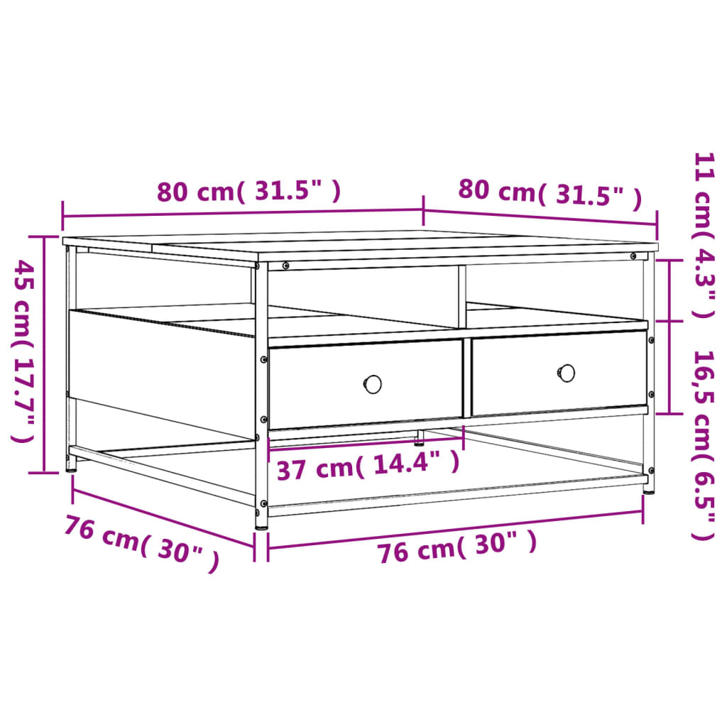 Salontafel 80X80X45 Cm Bewerkt Hout Gerookt Eikenkleurig 1 80 x 80 x 45 cm