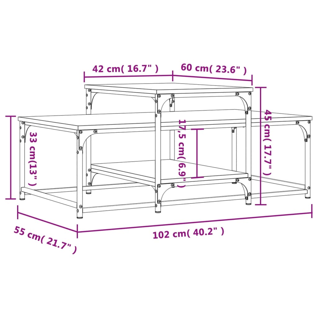 Salontafel 102X60X45 Cm Bewerkt Hout Gerookt Eikenkleurig