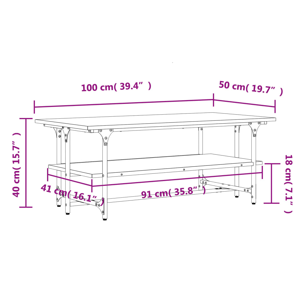 Salontafel 100X50X40 Cm Bewerkt Hout Gerookt Eikenkleurig