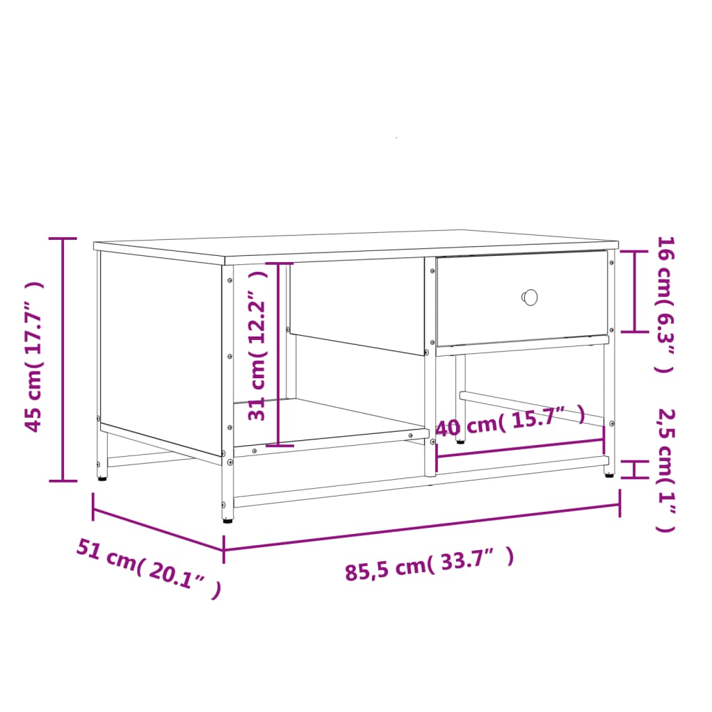 Salontafel 85,5X51X45 Cm Bewerkt Hout Gerookt Eikenkleurig