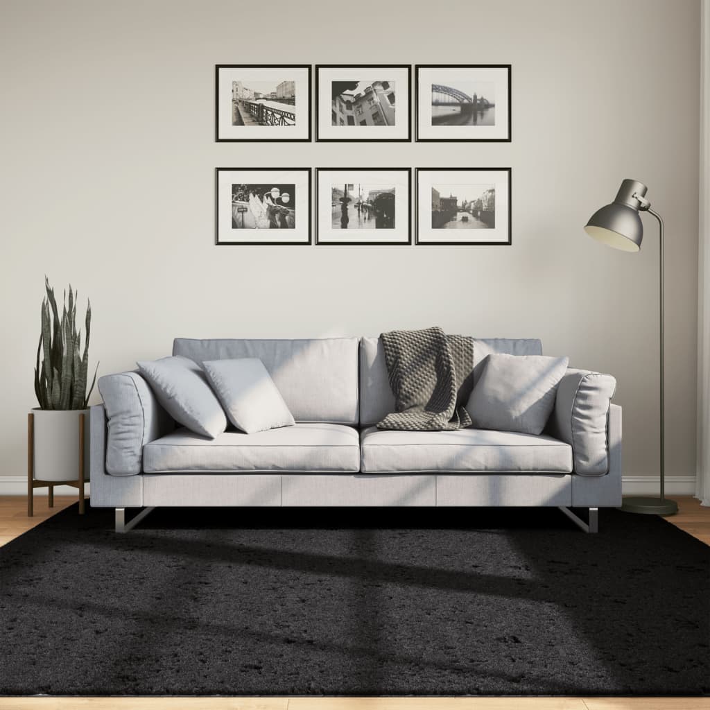 Vloerkleed Pamplona Shaggy Hoogpolig Modern Zwart 200 x 200 cm