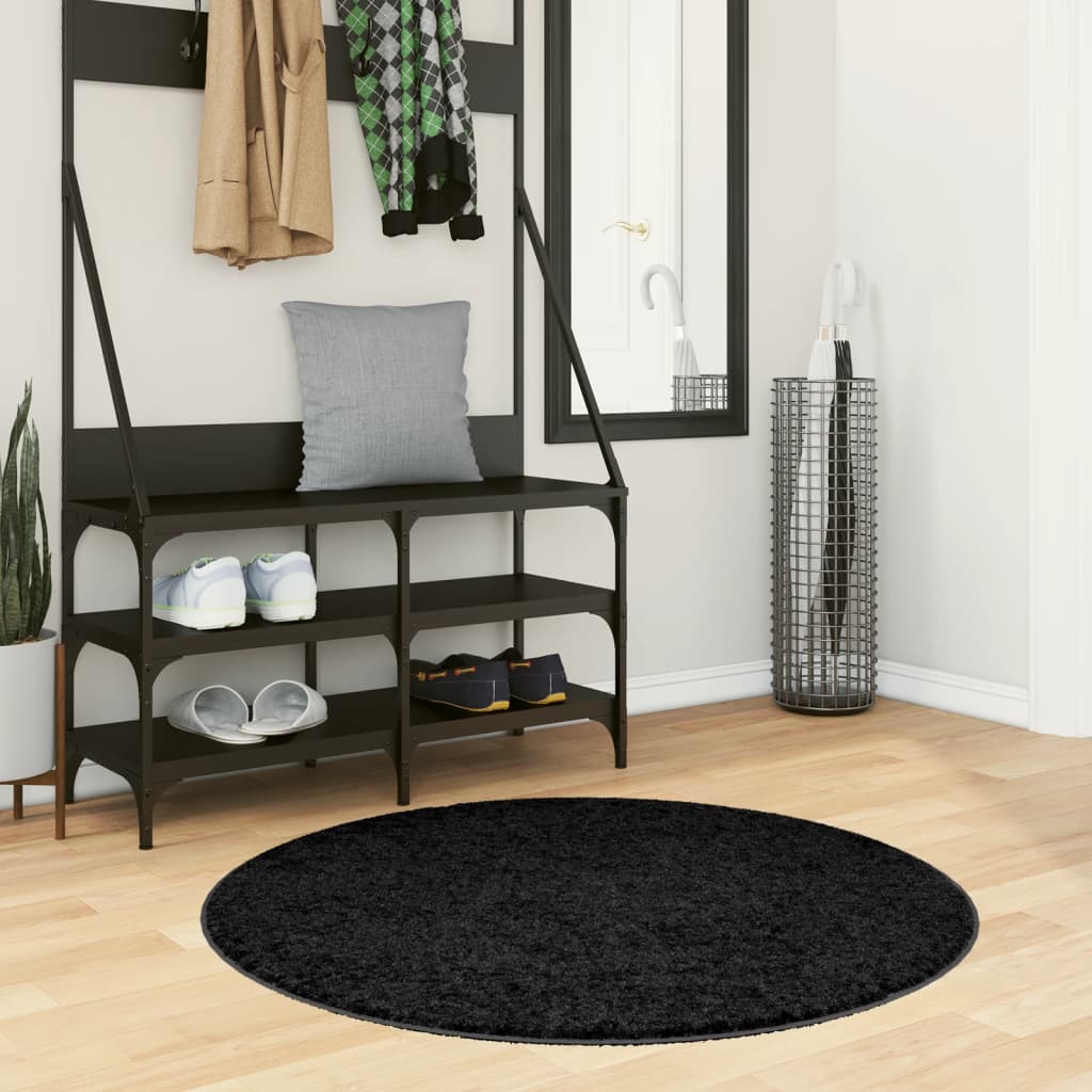 Vloerkleed Pamplona Shaggy Hoogpolig Modern Ø 100 Cm Zwart ? 100 cm