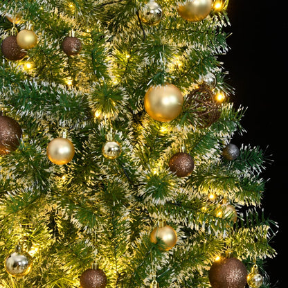 Kunstkerstboom met 300 LED's kerstballen en sneeuw 210 cm