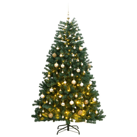 Kunstkerstboom met scharnieren 300 LED's en kerstballen 210 cm