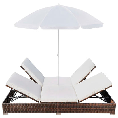 Loungebed Met Parasol Poly Rattan Bruin