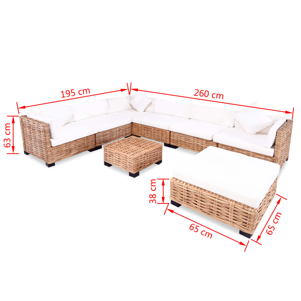 Loungeset Natuurlijk Rattan 27-Delig