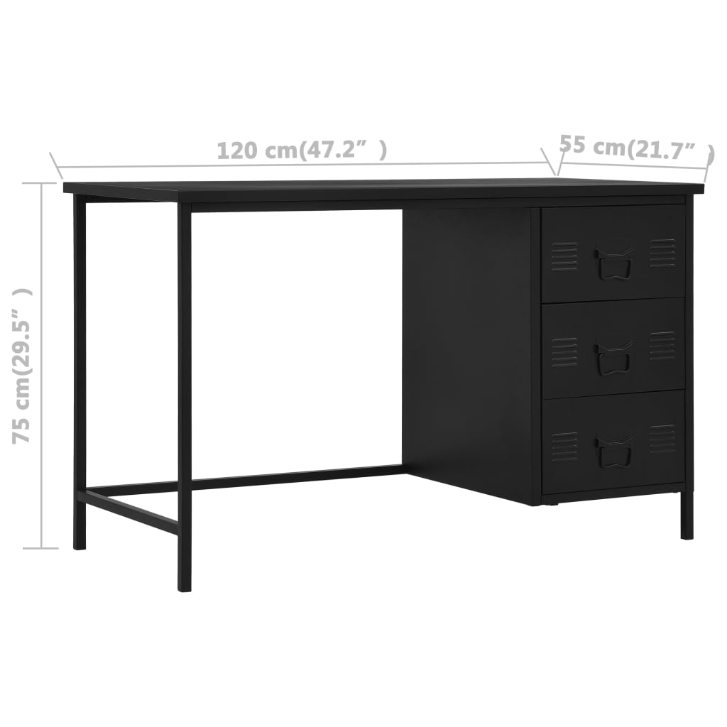 Bureau Met Lades Industrieel 120X55X75 Cm Staal Zwart