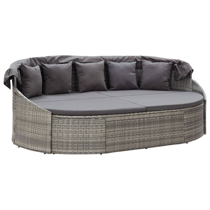 Loungebed Met Luifel Poly Rattan Grijs