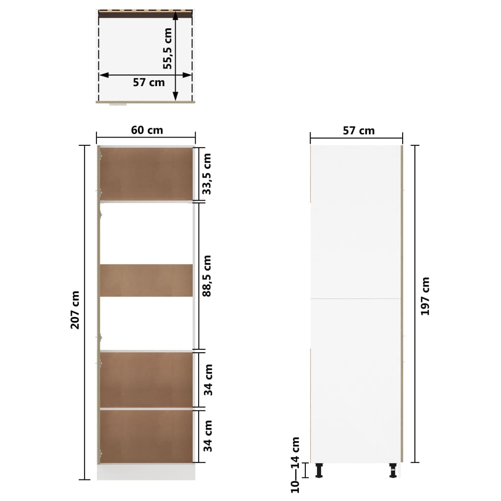 Koelkastkast 60X57X207 Cm Spaanplaat Sonoma Eikenkleurig