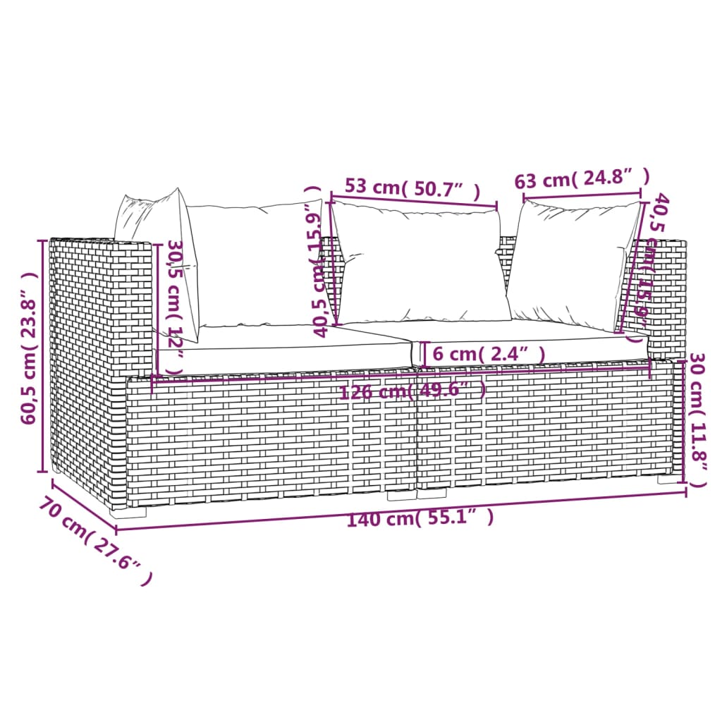 3-Delige Loungeset Met Kussens Poly Rattan Bruin