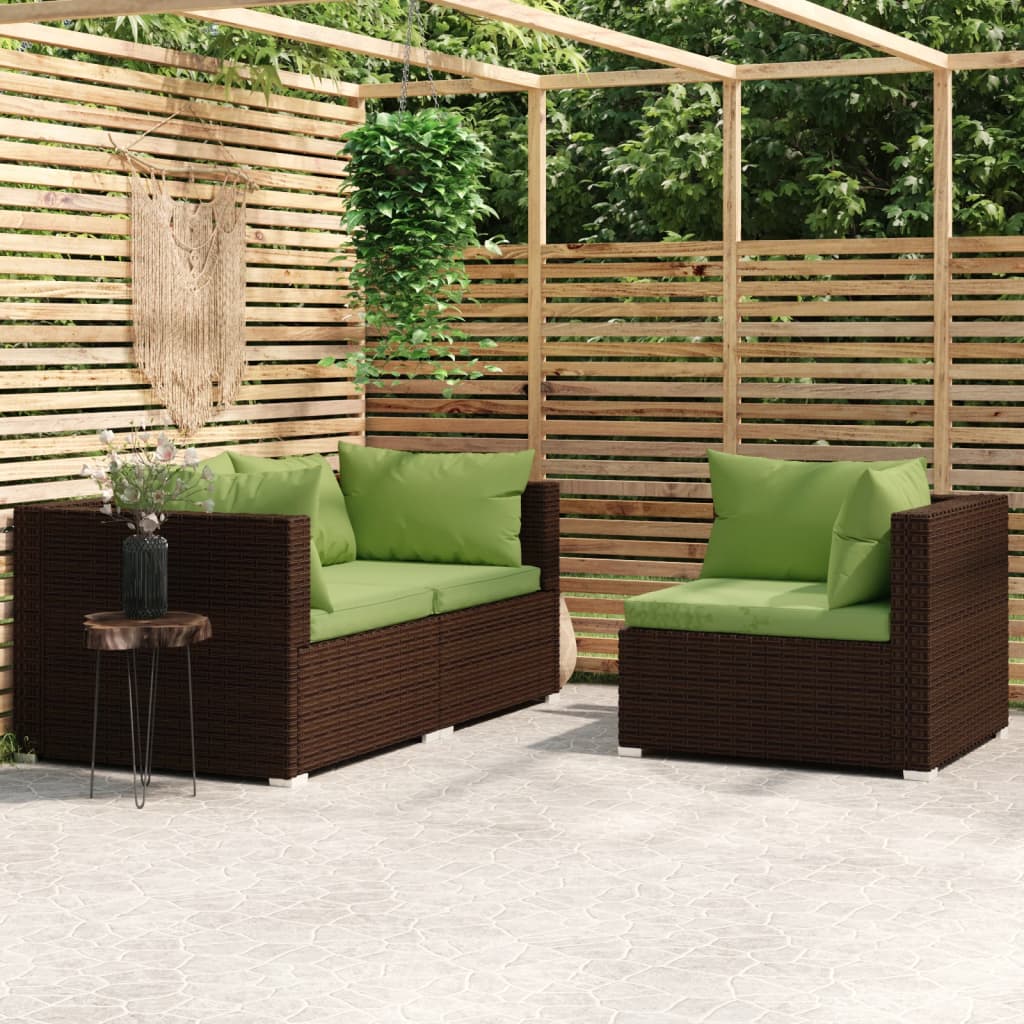 3-Delige Loungeset Met Kussens Poly Rattan Bruin