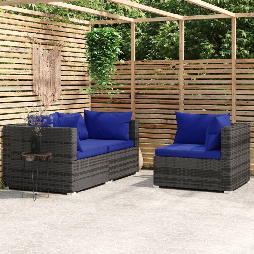 3-Delige Loungeset Met Kussens Poly Rattan Grijs