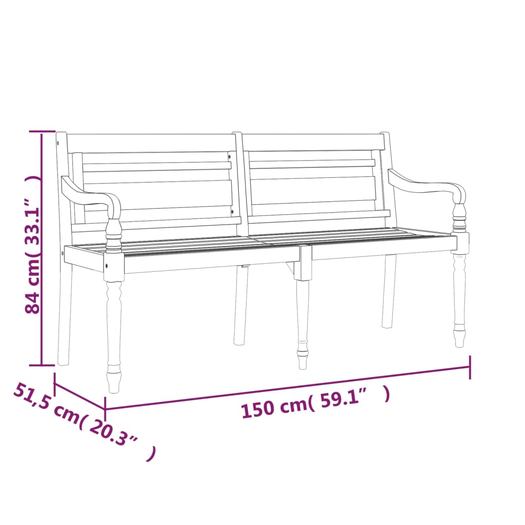 Bankje Batavia Met Crèmekleurig Kussen 150 Cm Massief Teakhout