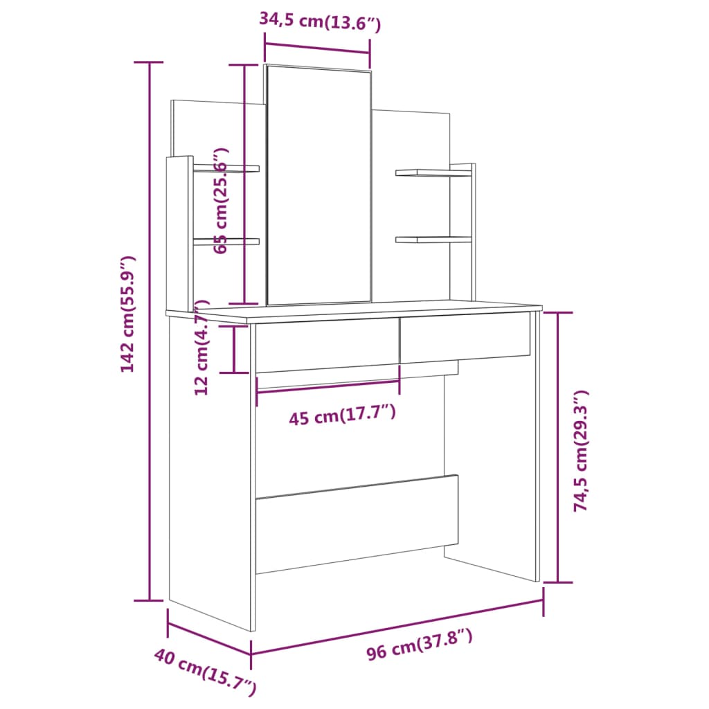 Kaptafel Met Spiegel 96X40X142 Cm Betongrijs