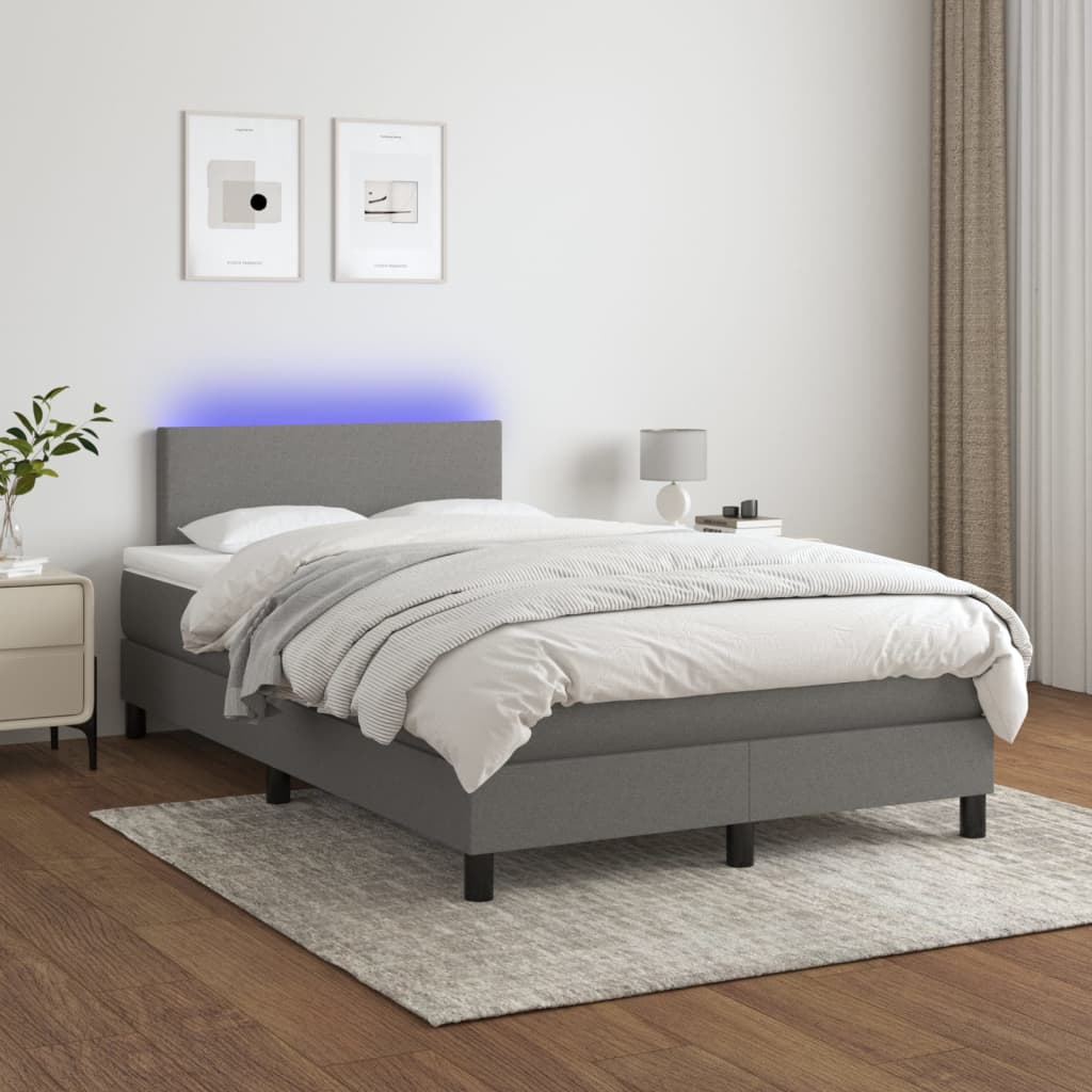 Boxspring Met Matras En Led Stof Donkergrijs 120X200 Cm