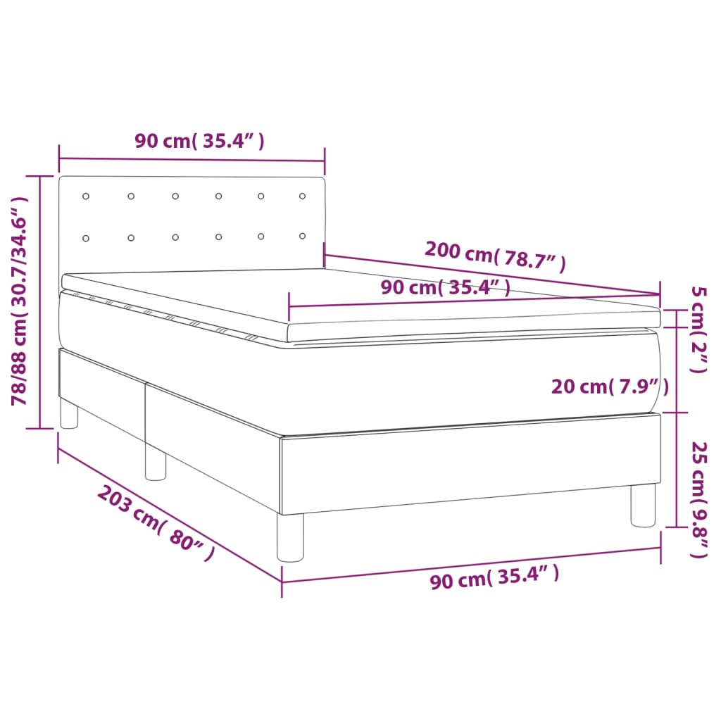 Boxspring Met Matras En Led Stof Zwart 90X200 Cm