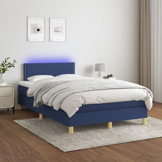 Boxspring Met Matras En Led Stof Blauw 120X200 Cm