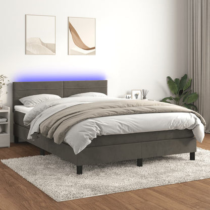 Boxspring Met Matras En Led Fluweel Donkergrijs 140X190 Cm