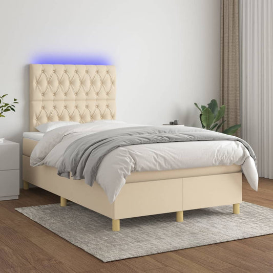 Boxspring Met Matras En Led Stof Crèmekleurig 120X200 Cm