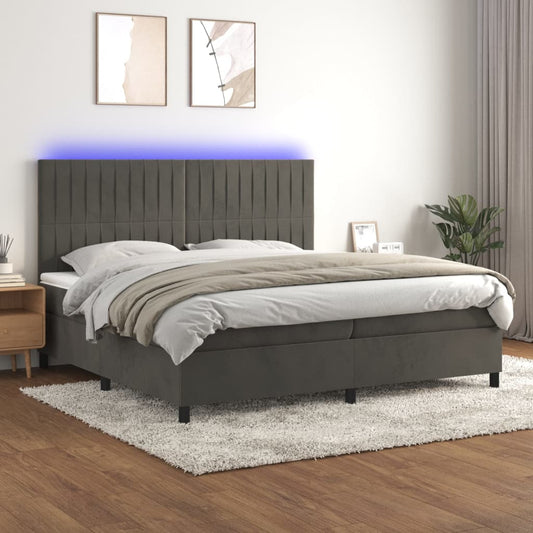 Boxspring Met Matras En Led Fluweel Donkergrijs 200X200 Cm