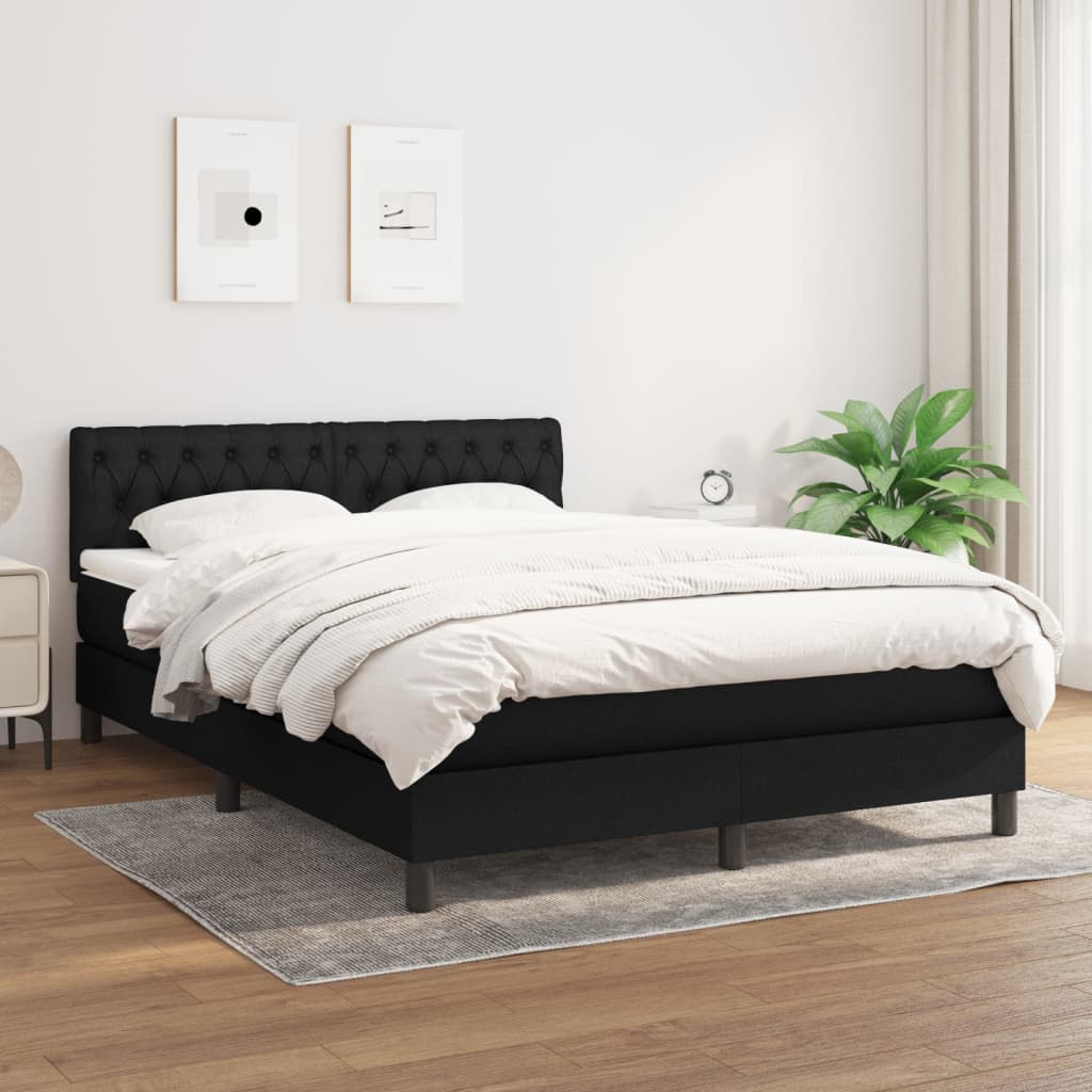 Boxspring Met Matras Stof Zwart 140X190 Cm