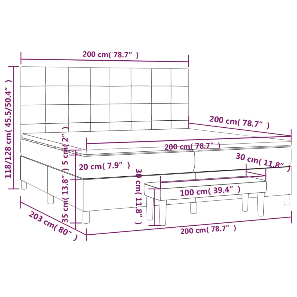 Boxspring Met Matras Fluweel Lichtgrijs 200X200 Cm