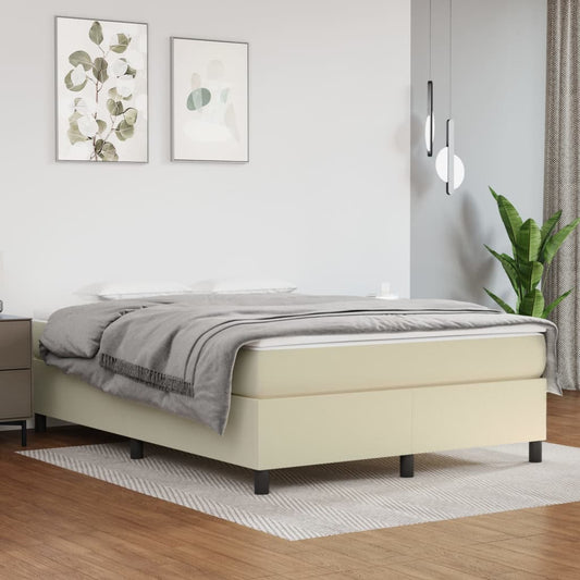 Boxspring Met Matras Kunstleer Crèmekleurig 140X200 Cm