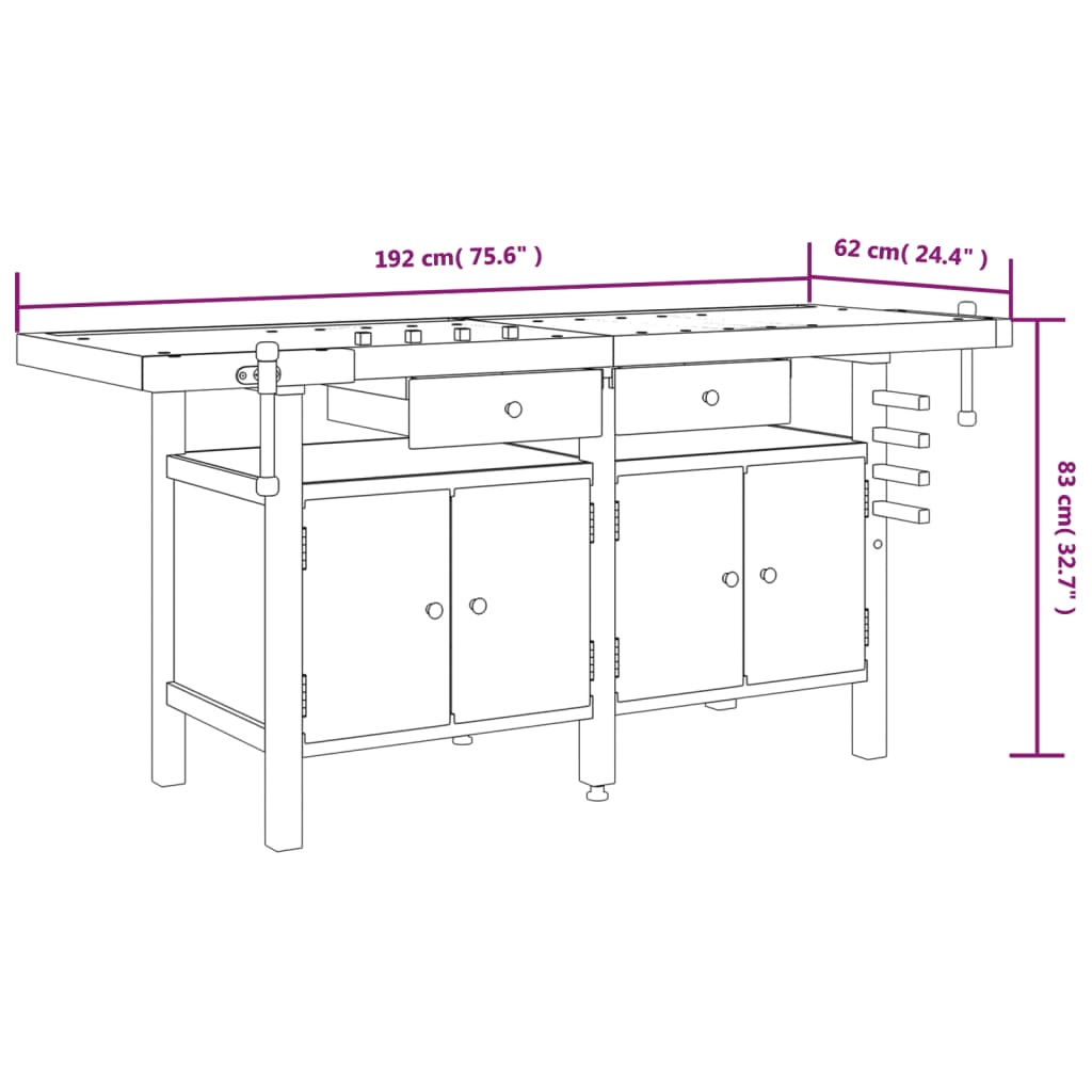 Werkbank Met Lades En Bankschroeven 192X62X83 Cm Acaciahout