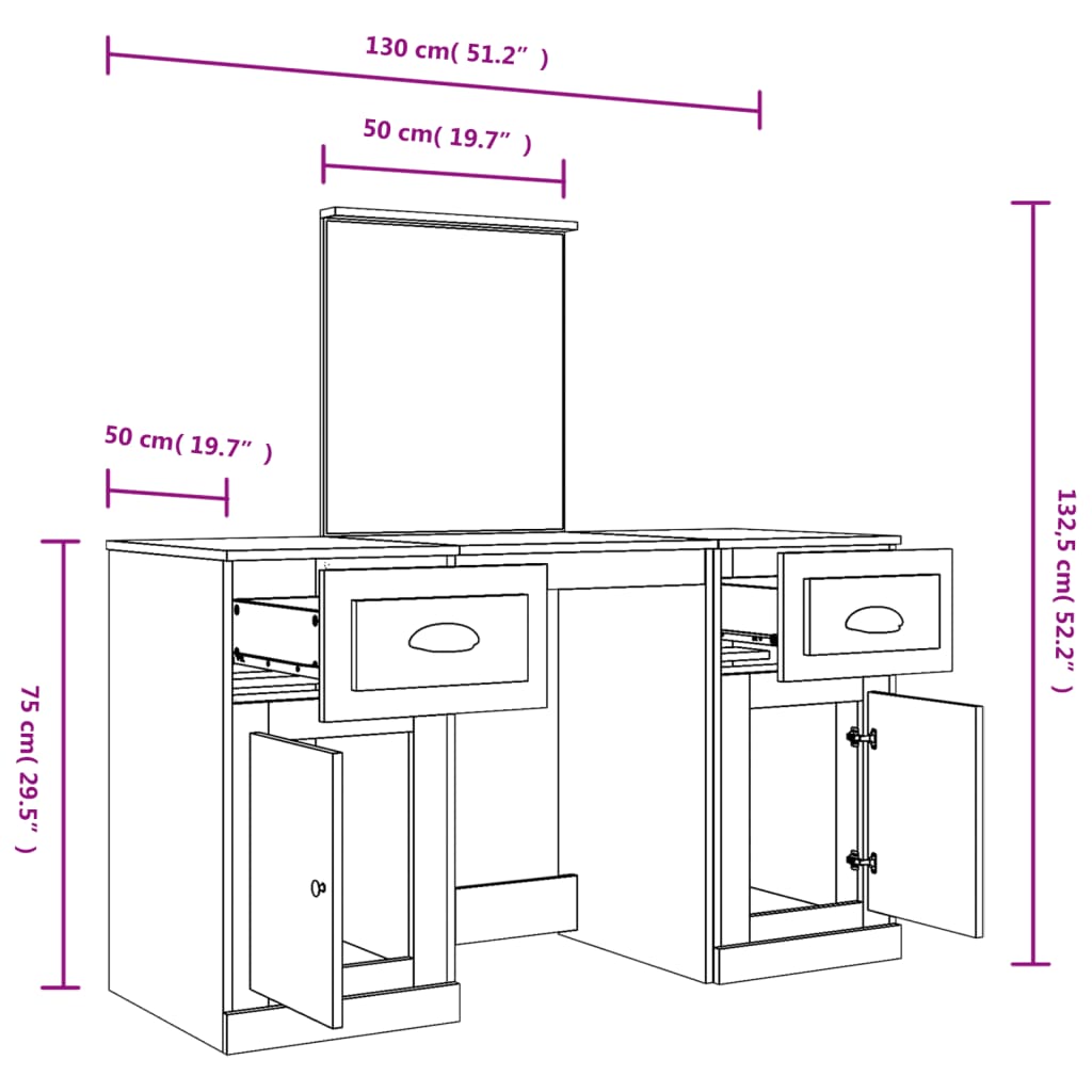 Kaptafel Met Spiegel 130X50X132,5 Cm Sonoma Eikenkleurig