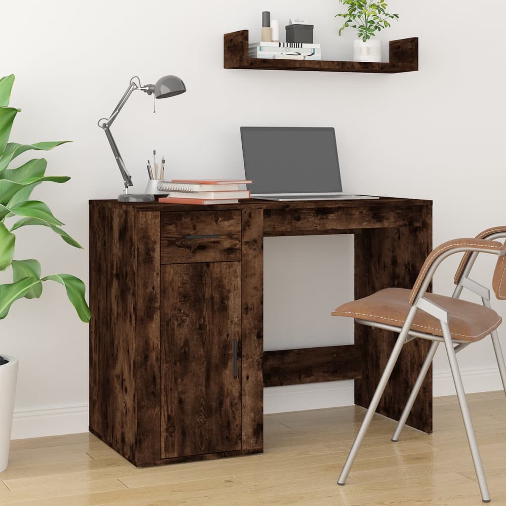 Bureau Met Kast Bewerkt Hout Gerookt Eikenkleurig